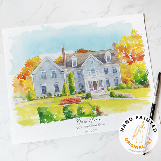 Hand-painted Watercolor Home Painting