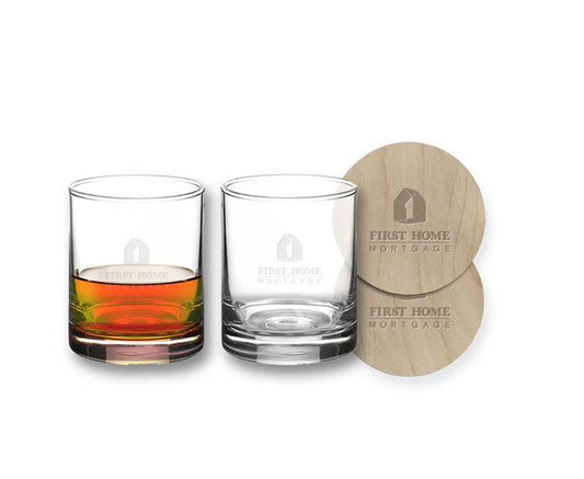 Custom Rocks Glass and Coasters Set